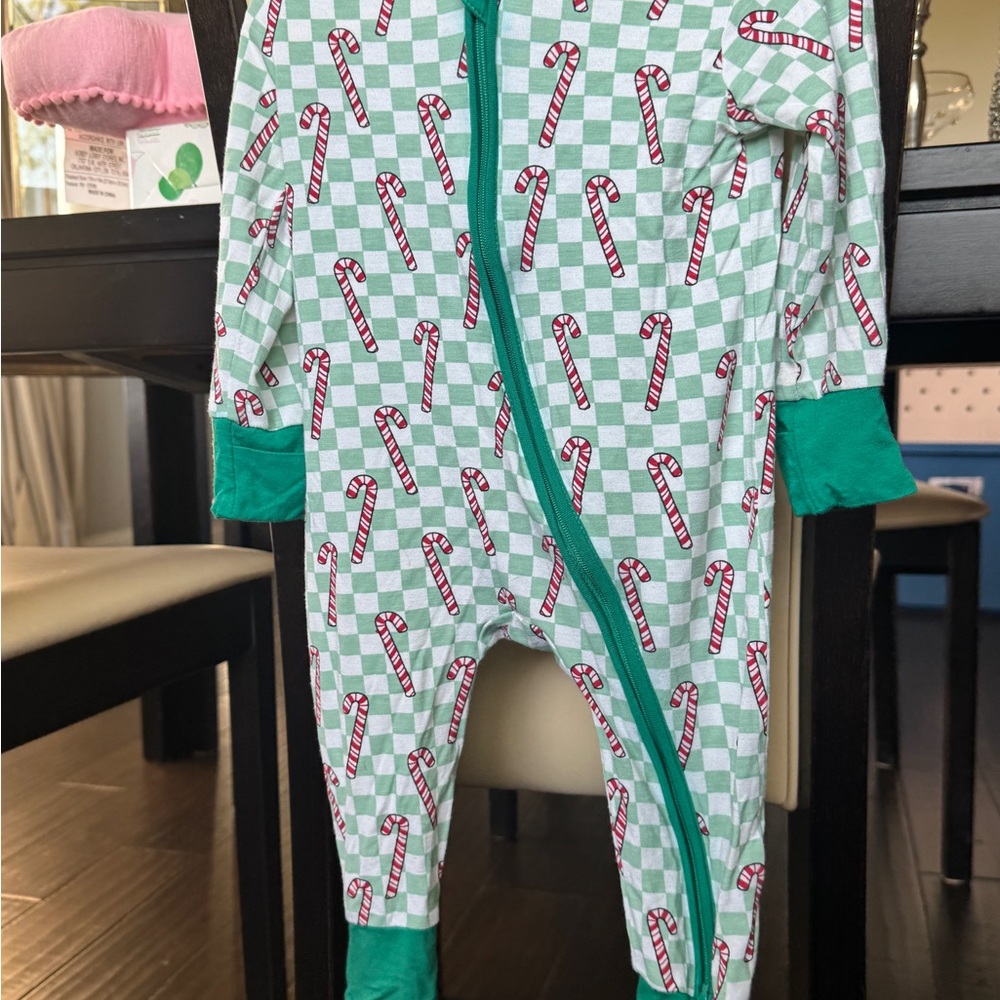 Spearmint Love Candy Cane Print Kids One-Piece Pajamas